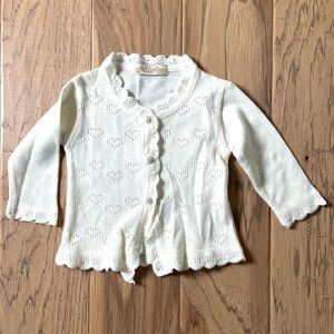Lilax Baby Girls’ White Cardigan w/ Heart & Lacey Details
